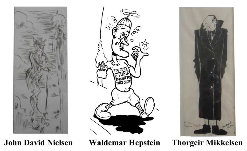 Tre tegninger av John David Nilsen, Valdemar Hepstein og Thorgeir Mikkelsen